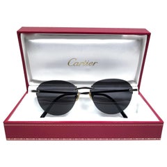 Vintage Cartier Salisbury Rimless Titanium 51mm Dark Grey Lens France Sunglasses