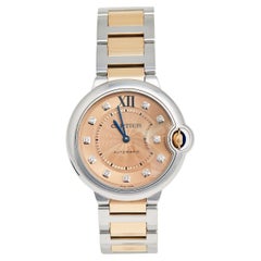 Cartier: Damen-Armbanduhr Ballon Bleu, lachsfarbene Diamanten, 18 Karat Roségold, 36 mm