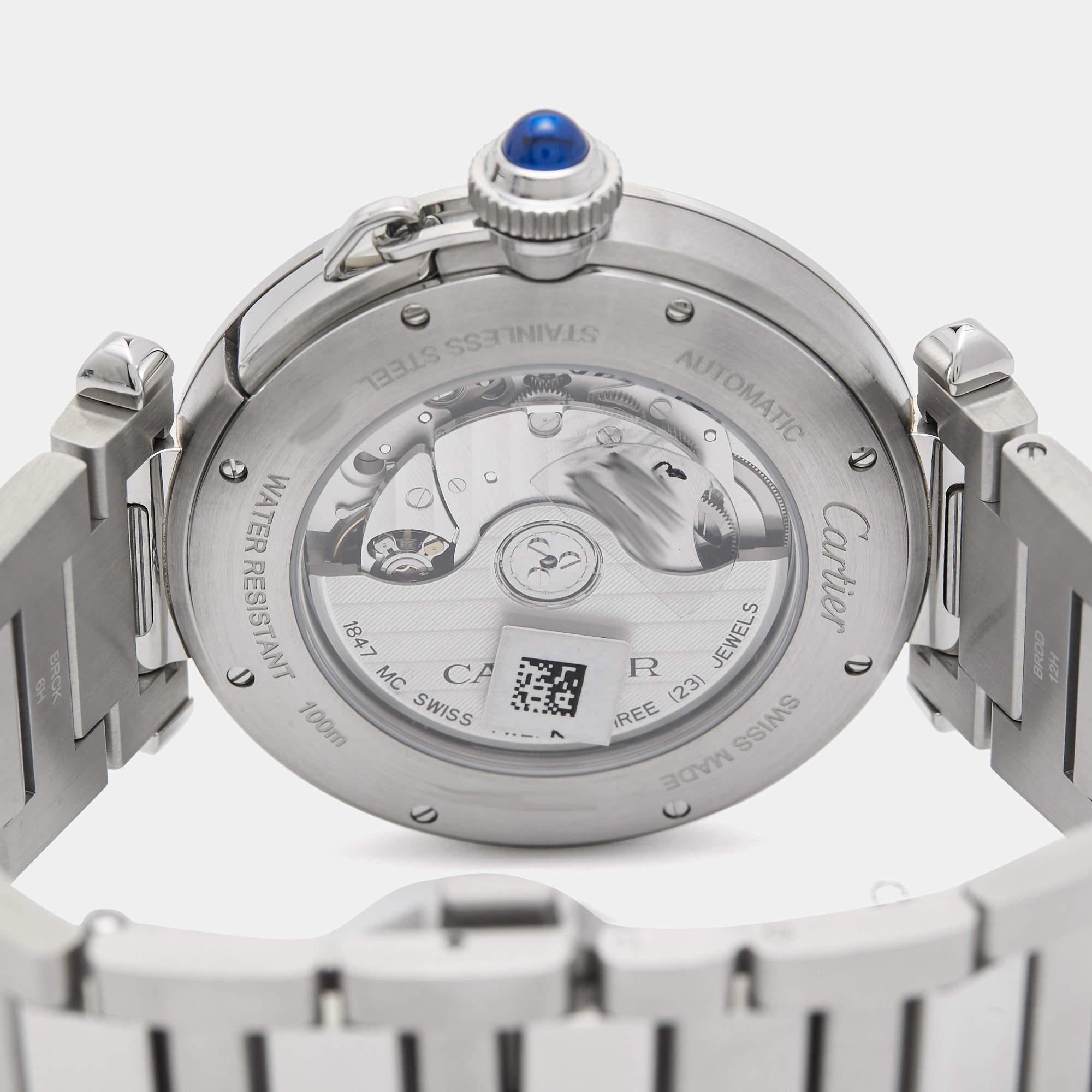 Cartier Salmon Stainless Steel Pasha De Cartier WSPA0040 Men's Wristwatch 41 mm In New Condition In Dubai, Al Qouz 2
