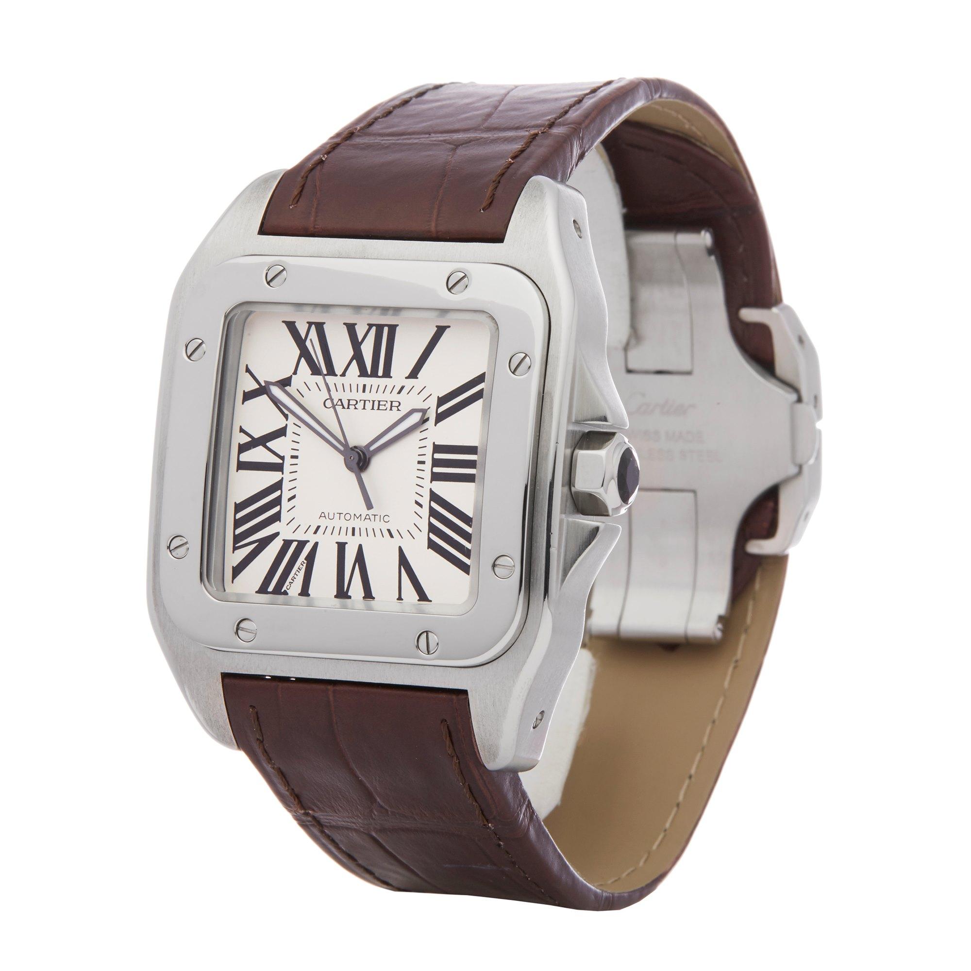 Xupes Reference: W007557
Manufacturer: Cartier
Model: Santos
Model Variant: 100
Model Number: 2656 or W20073X8
Age: 24-02-2011
Gender: Men
Complete With: Cartier Box, Manuals & Guarantee 
Dial: White Roman
Glass: Sapphire Crystal
Case Size: 38mm by