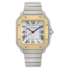 Cartier Santo 18k Gold Steel White Dial Automatic Mens Watch W2SA0016