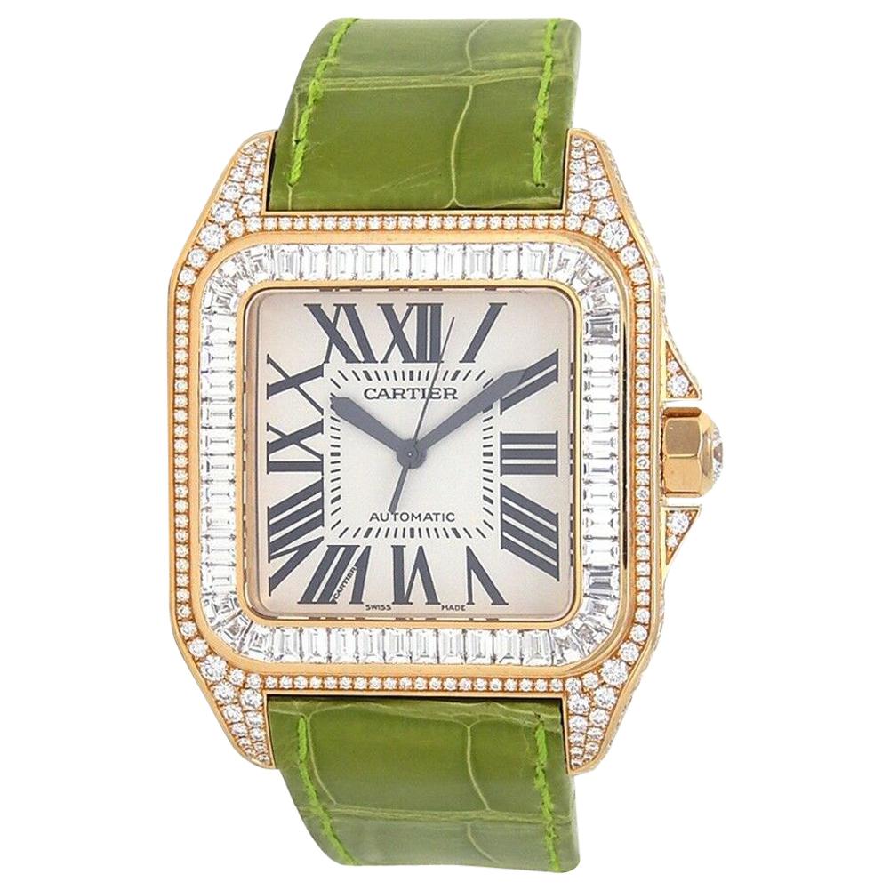 Cartier Santos 100 18 Karat Yellow Gold Automatic Men's Watch 2857 For Sale
