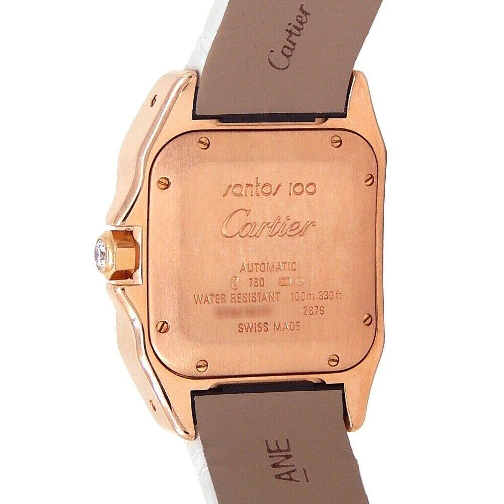 Cartier Santos 100 18k Rose Gold Diamond Bezel Automatic Ladies Watch WM50450M For Sale 1