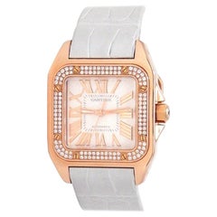 Cartier Santos 100 18k Rose Gold Diamond Bezel Automatic Ladies Watch WM50450M