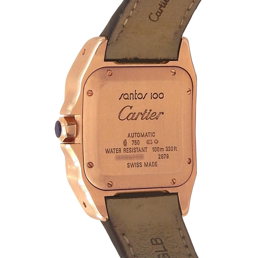 Cartier Santos 100 18 Karat Rose Gold Women's Watch Automatic W20108Y1 In Excellent Condition For Sale In New York, NY