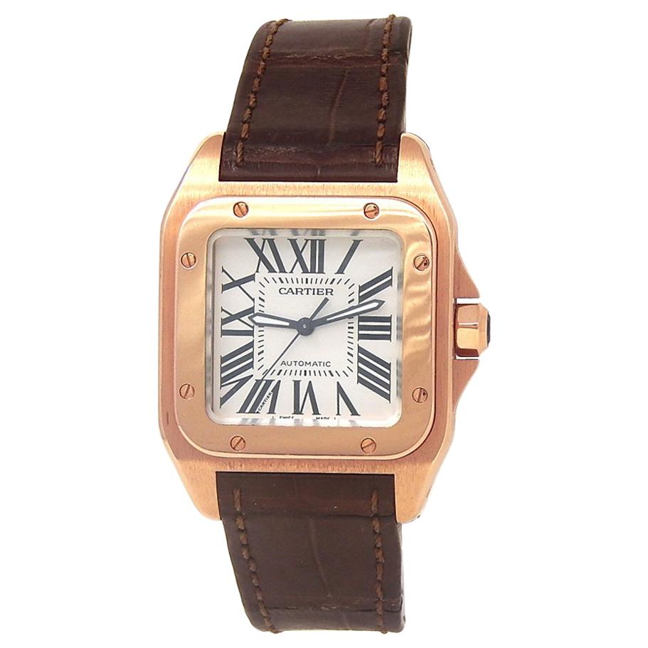 Cartier Santos 100 18 Karat Rose Gold Women's Watch Automatic W20108Y1 ...