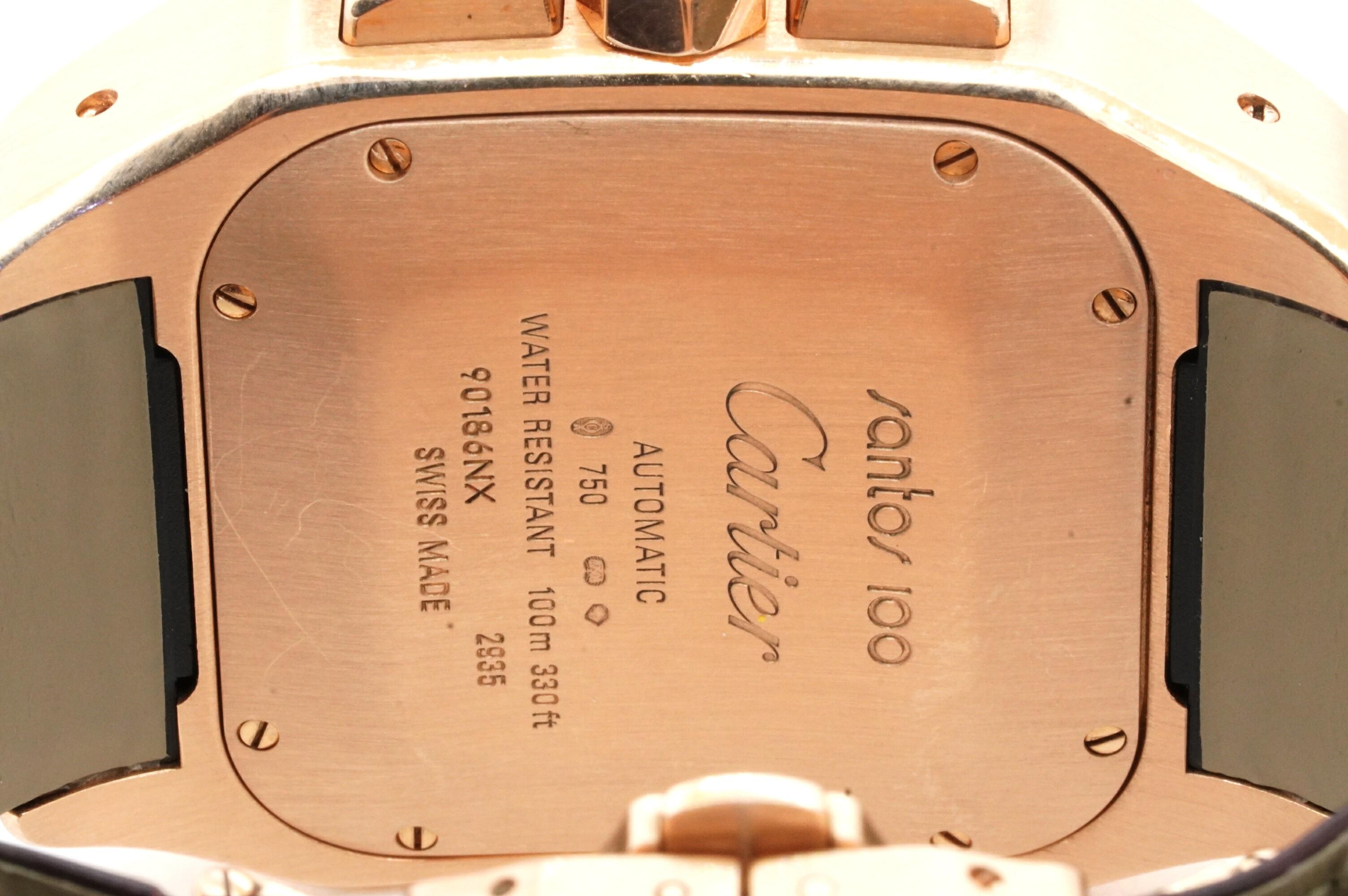 Cartier Santos 100 2935 18k Gelbgold Automatik-Chronograph Herrenuhr im Zustand „Gut“ im Angebot in Fort Lauderdale, FL