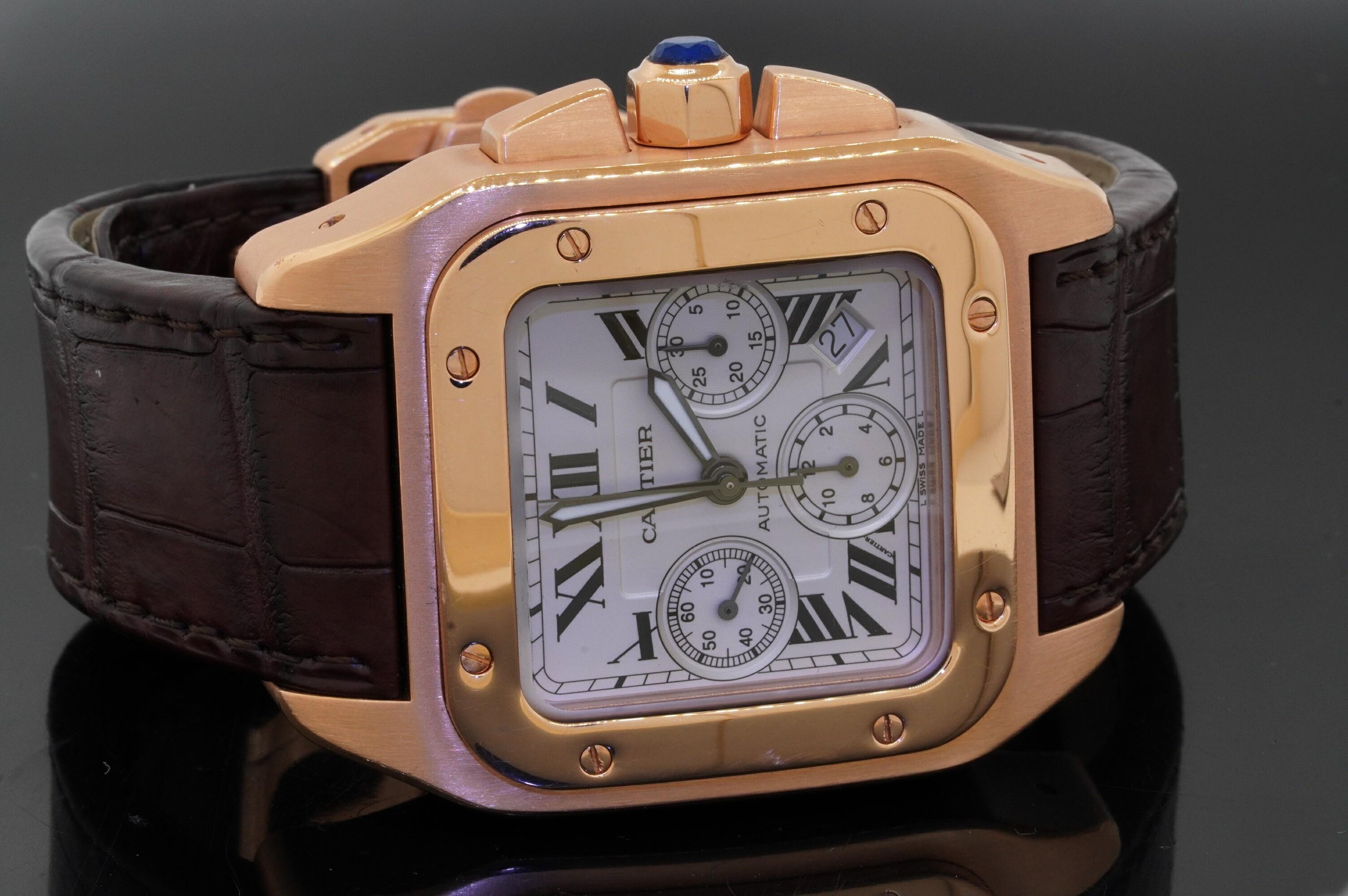 Cartier Santos 100 2935 18k Gelbgold Automatik-Chronograph Herrenuhr im Angebot 3