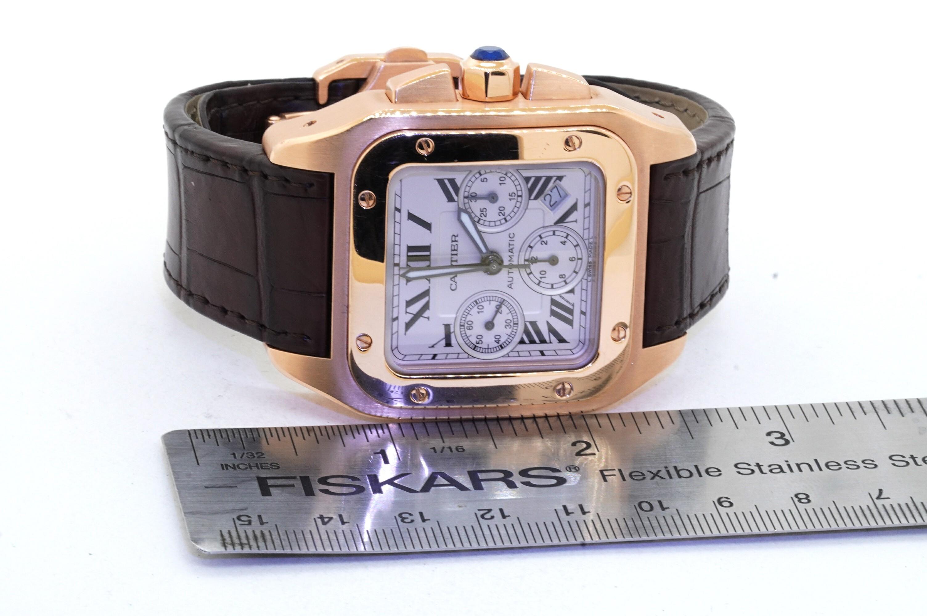 Cartier Santos 100 2935 18k Gelbgold Automatik-Chronograph Herrenuhr im Angebot 4