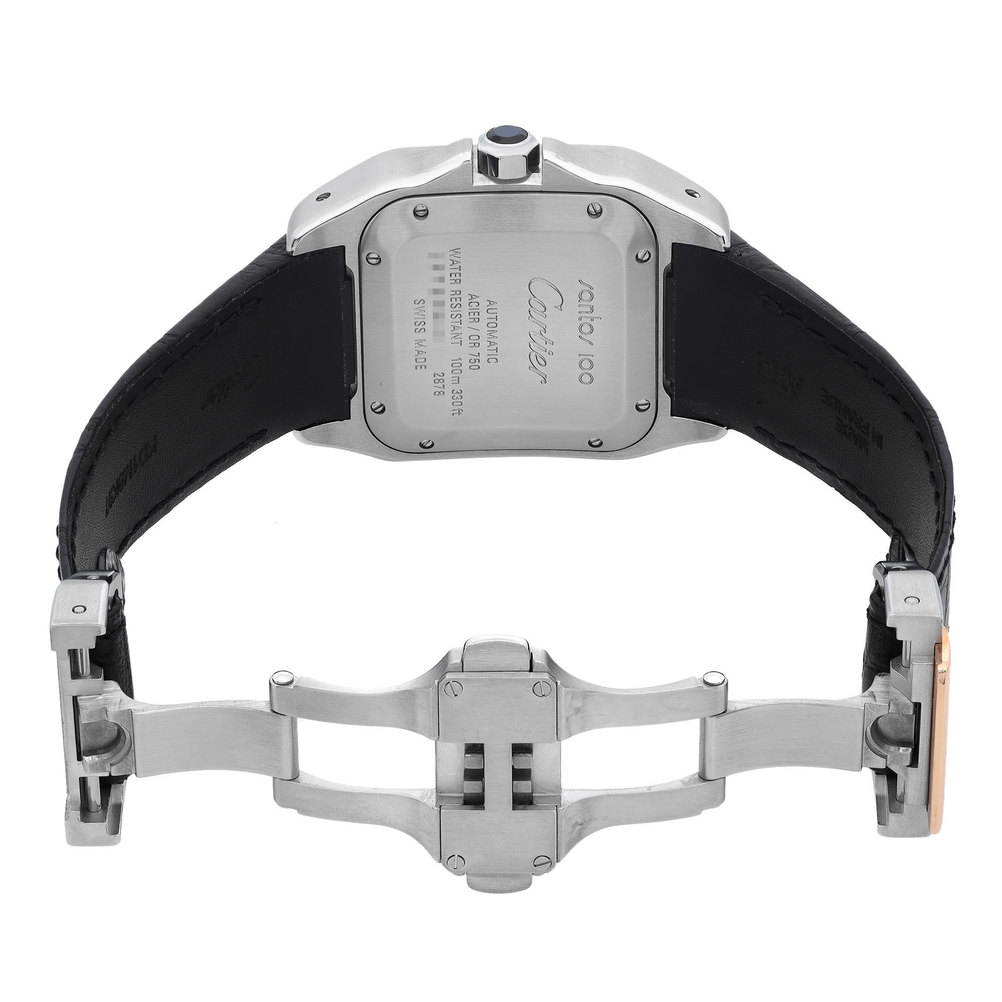 Cartier Santos 100 Steel Silver Dial Automatic Mens Watch W20107X7 1