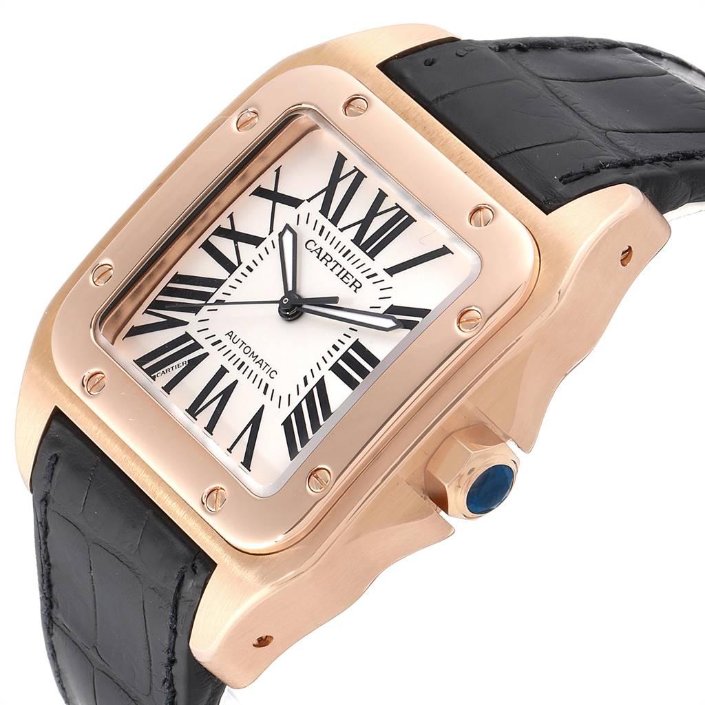 Cartier Santos 100 Rose Gold Silver Dial Men's Watch W20095Y1 2