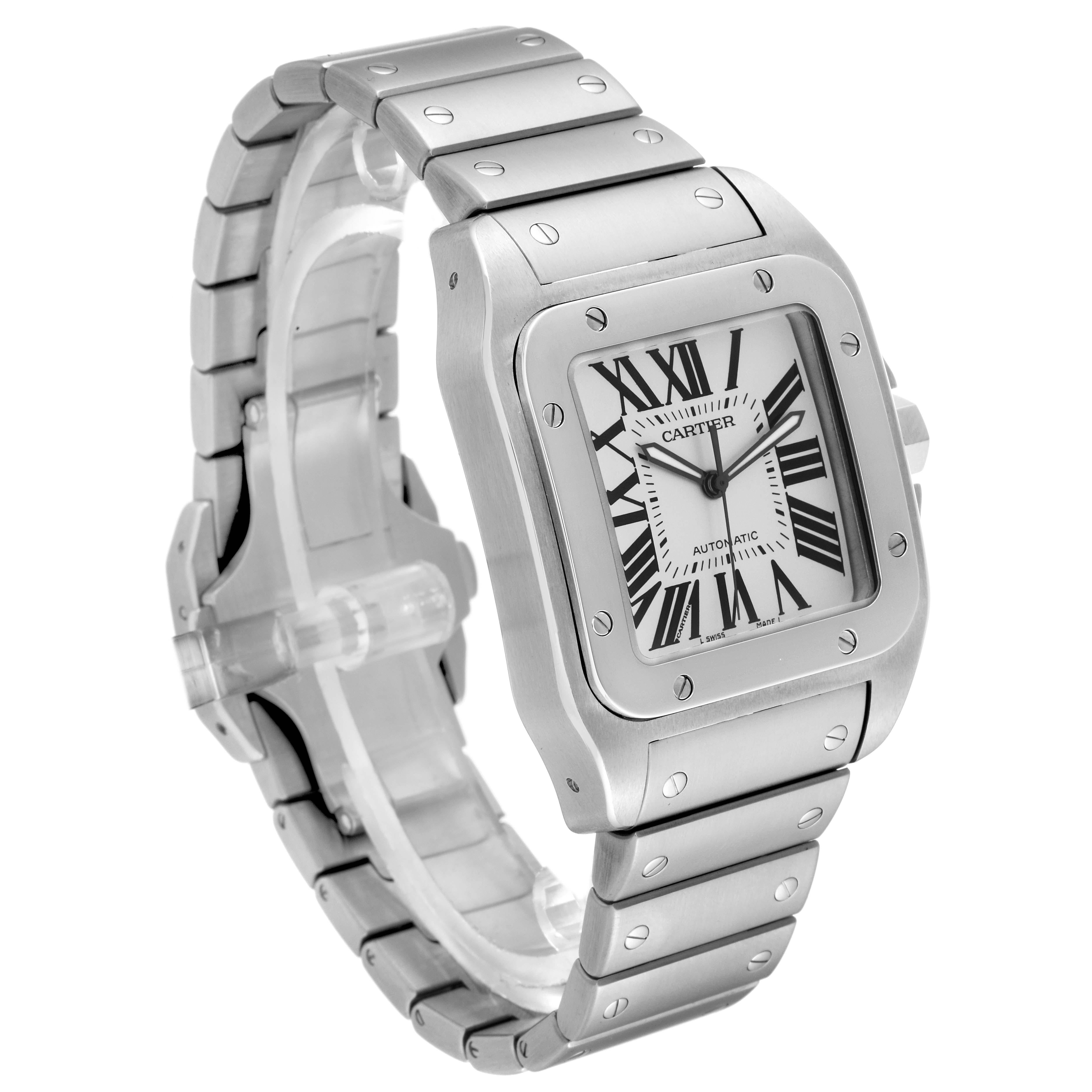Cartier Santos 100 Automatic Large Steel Mens Watch W200737G Box Papers In Excellent Condition For Sale In Atlanta, GA