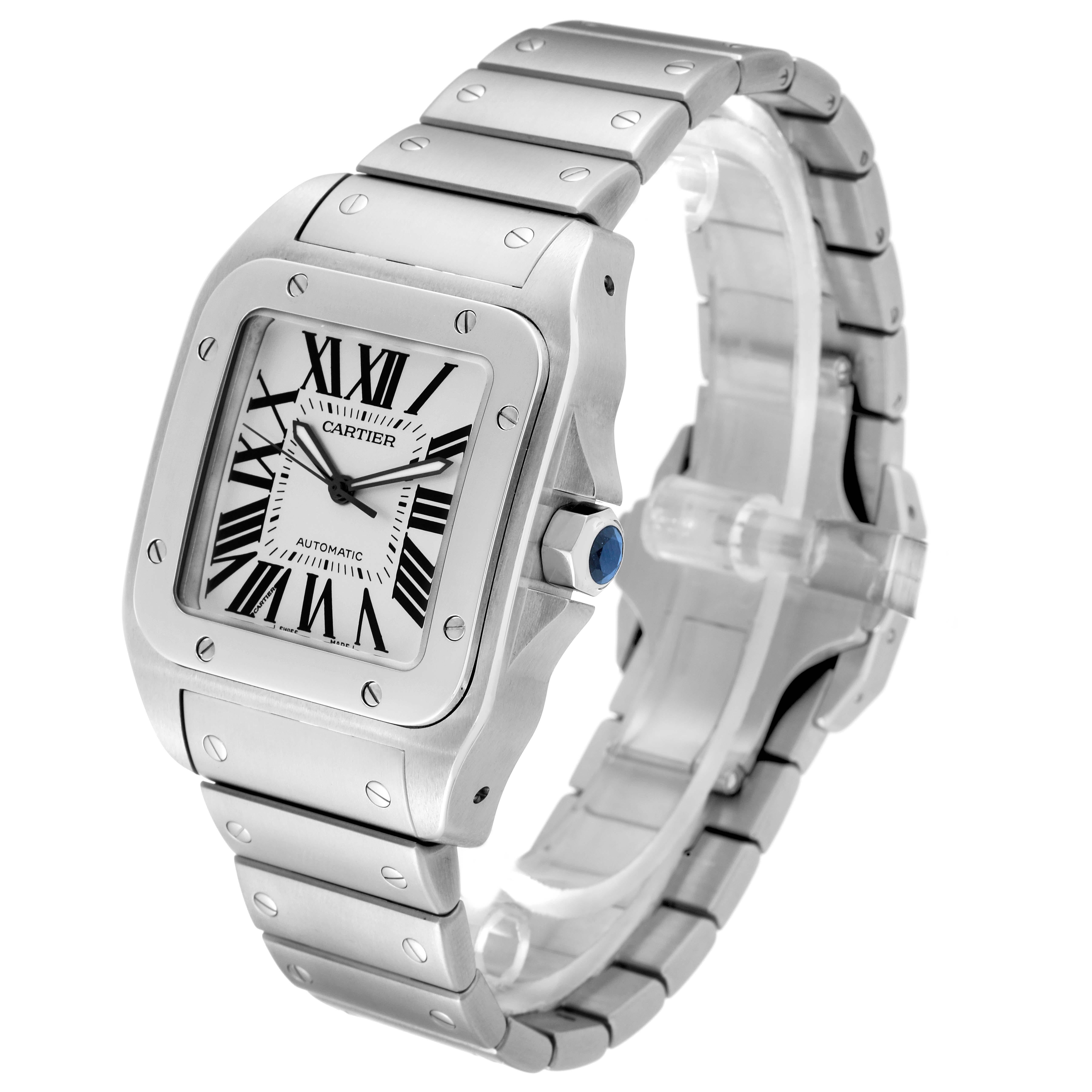 Men's Cartier Santos 100 Automatic Large Steel Mens Watch W200737G Box Papers For Sale