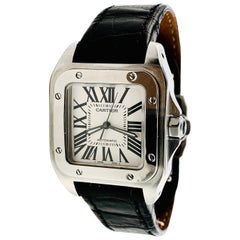 Cartier Santos 100 Automatic Stainless Steel Watch with White Dial Ref#2878