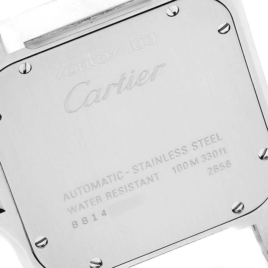 Cartier Santos 100 Black Strap Steel Men's Watch W20073X8 Papers In Excellent Condition For Sale In Atlanta, GA