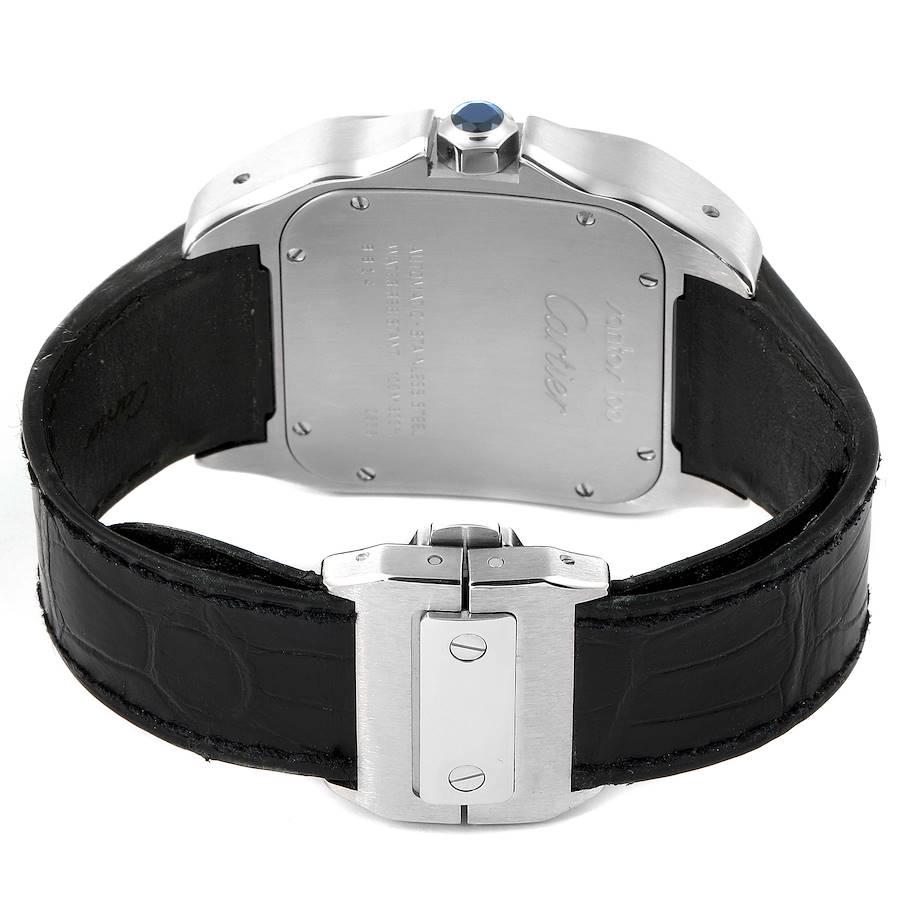 Cartier Santos 100 Black Strap Steel Men's Watch W20073X8 Papers For Sale 1