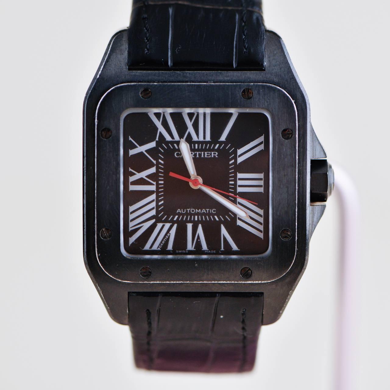 Cartier Santos 100 Carbon Automatikuhr großes Modell WSSA0006 im Zustand „Hervorragend“ in Banbury, GB