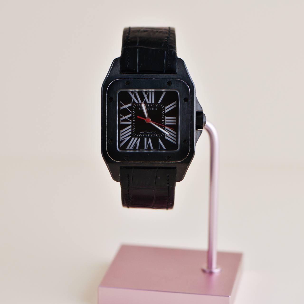 Cartier Santos 100 Carbon Automatikuhr großes Modell WSSA0006 Herren