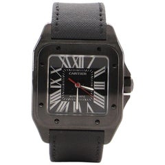 Cartier Santos 100 Carbon Automatic Watch ADLC Stainless Steel & Fabric Leather