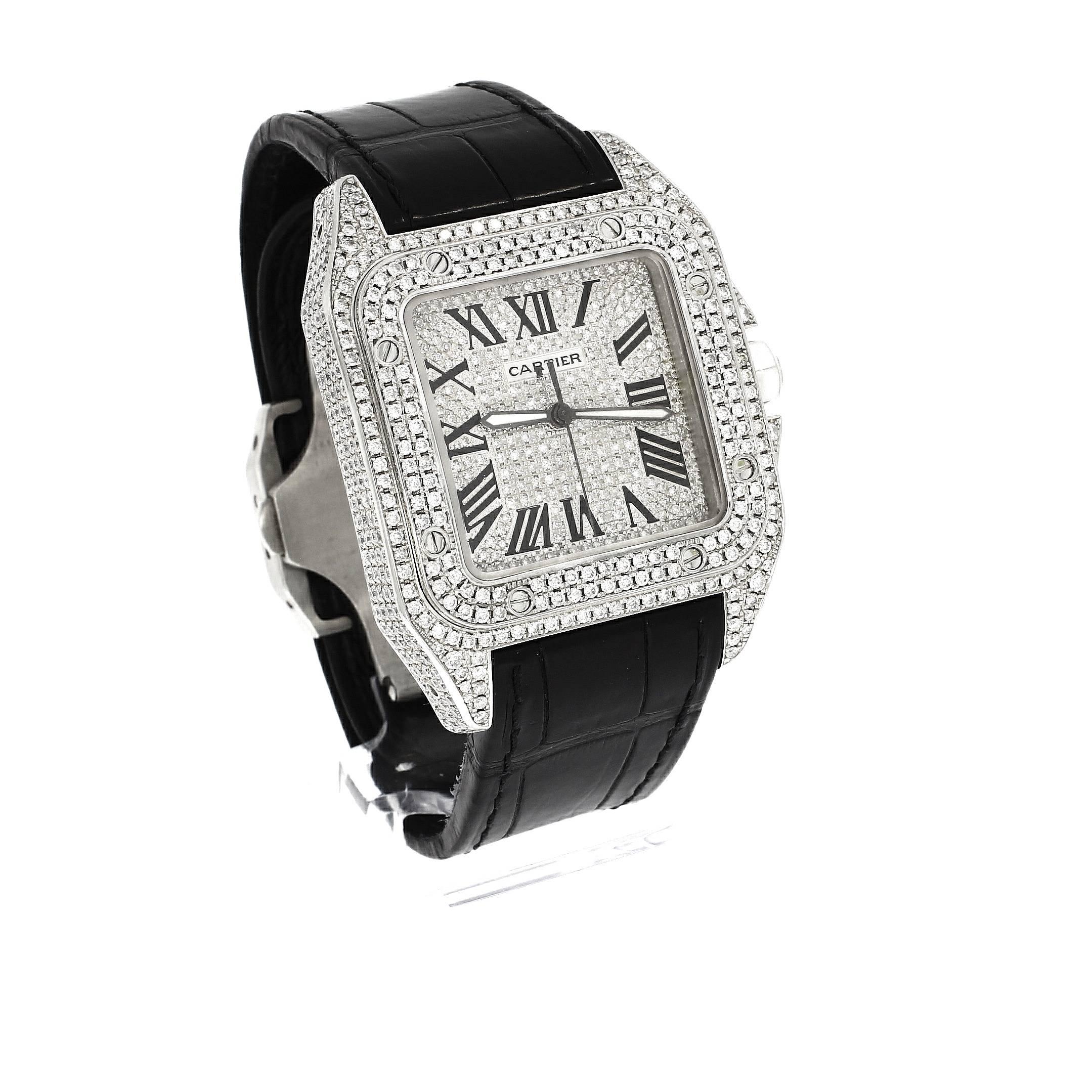 Cartier Santos 100 Diamond Case, Dial and Buckle 7