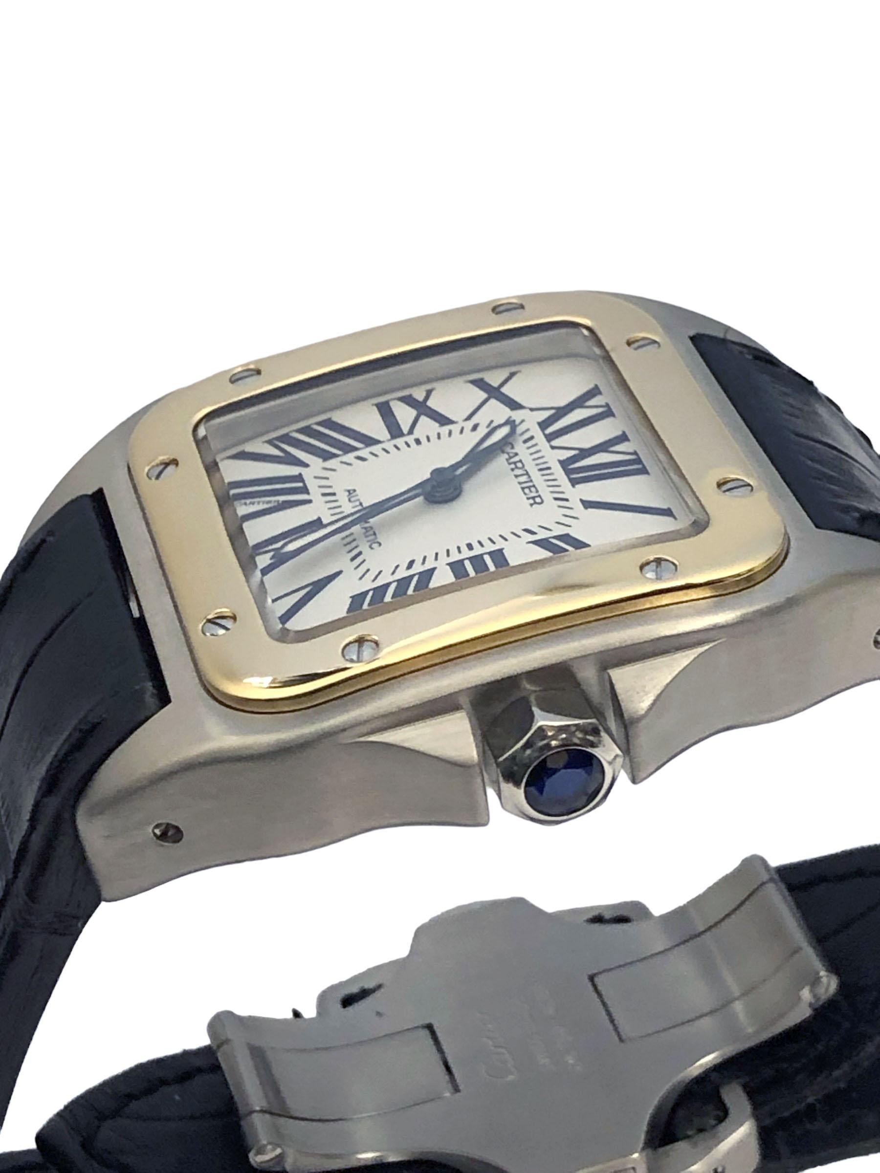 Montre-bracelet Cartier Santos 100 Jumbo 18 carats et quartz acier Unisexe en vente