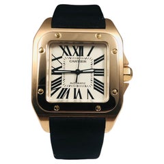 Cartier Santos 100 Großes 18 Karat Roségold Ref. W20095Y1 Textil-Armbanduhr