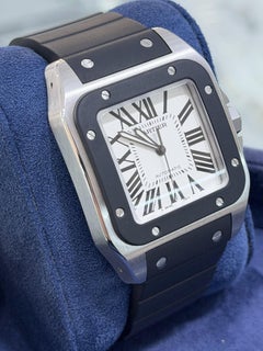 Cartier Santos 100 Großes Modell Schwarzer Gummi Silbernes Zifferblatt 2656 W20121U2