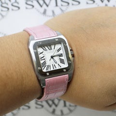 Cartier Santos 100 Medium Silver Roman Dial Steel Women's Watch WM501751