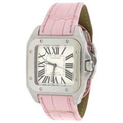 Used Cartier Santos 100 Medium Silver Roman Dial Steel Women's Watch WM501751