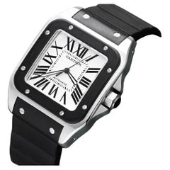 Cartier Santos 100 Men's Watch W20121U2 Stainless Steel Watch with Black Rubber