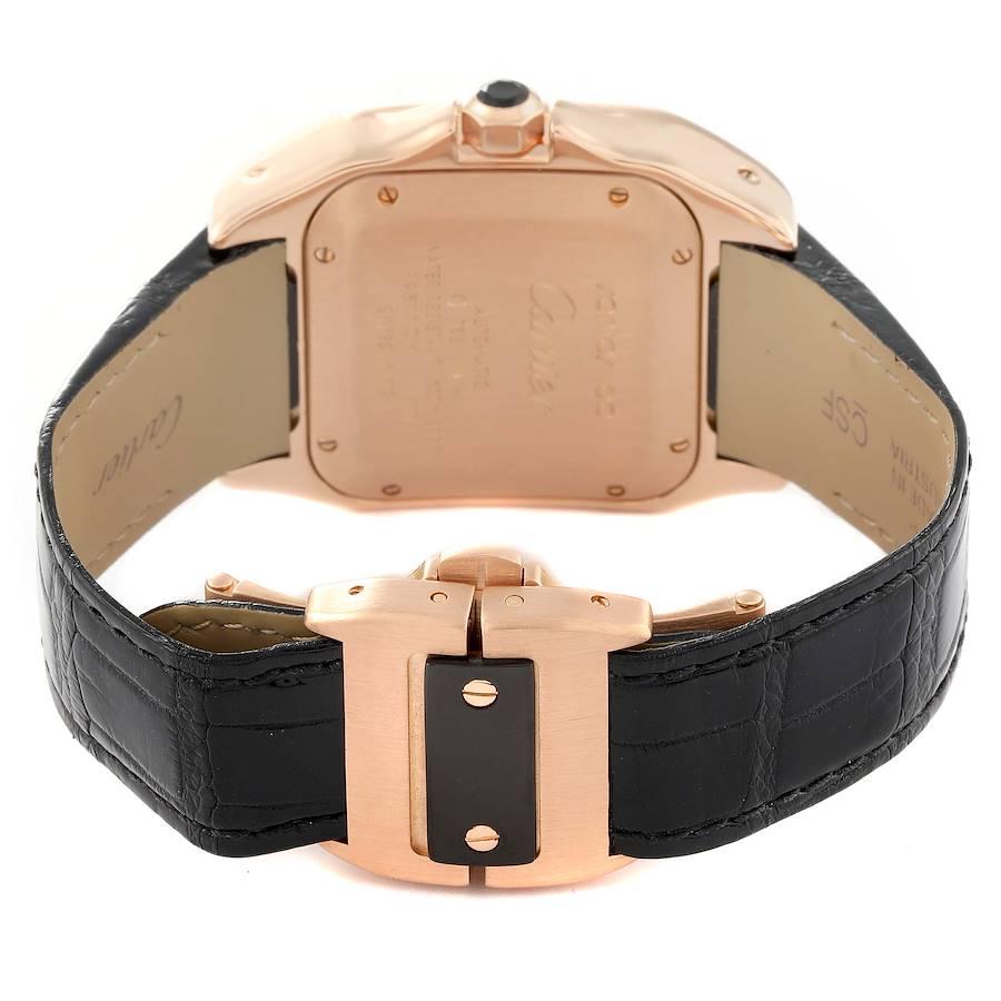 Cartier Santos 100 Midsize Rose Gold Black Dial Diamond Mens Watch WM505017 In Excellent Condition In Atlanta, GA