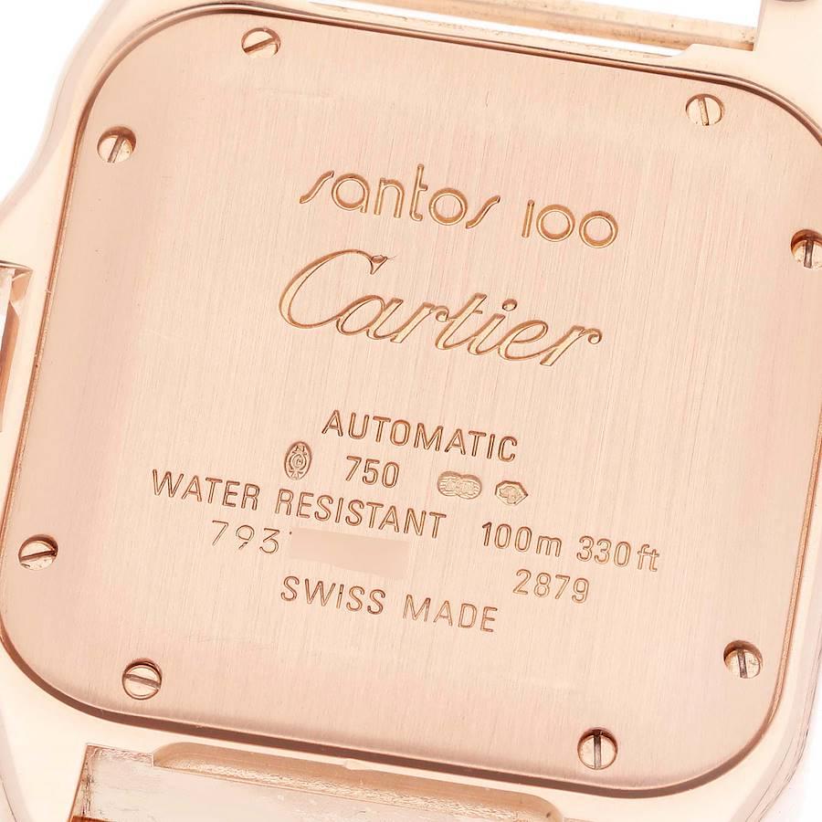 Men's Cartier Santos 100 Midsize Rose Gold Black Dial Diamond Mens Watch WM505017