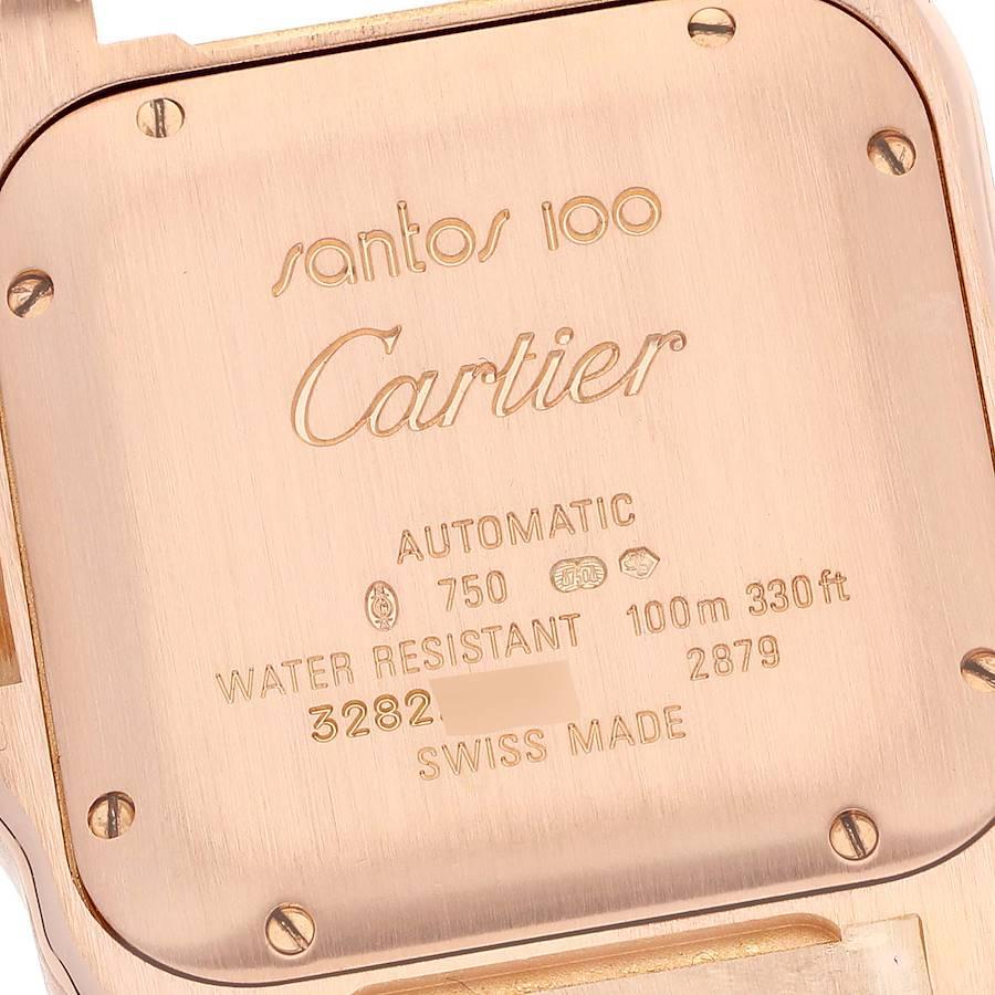 Cartier Santos 100 Midsize Rose Gold Silver Dial Mens Watch W20108Y1 Box Card In Excellent Condition For Sale In Atlanta, GA