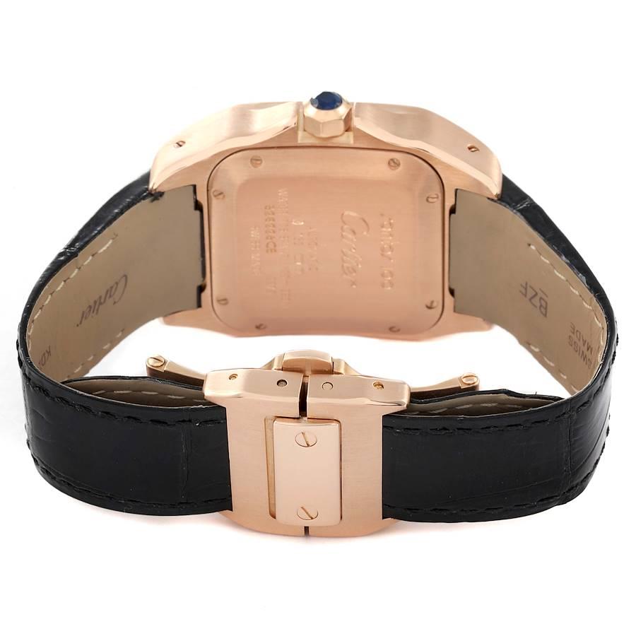 Men's Cartier Santos 100 Midsize Rose Gold Silver Dial Mens Watch W20108Y1 Box Card For Sale