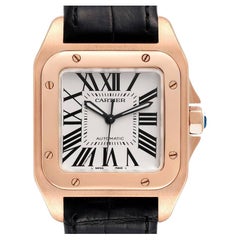 Cartier Santos 100 Midsize Roségold Silber Zifferblatt Herrenuhr W20108Y1 Box Card