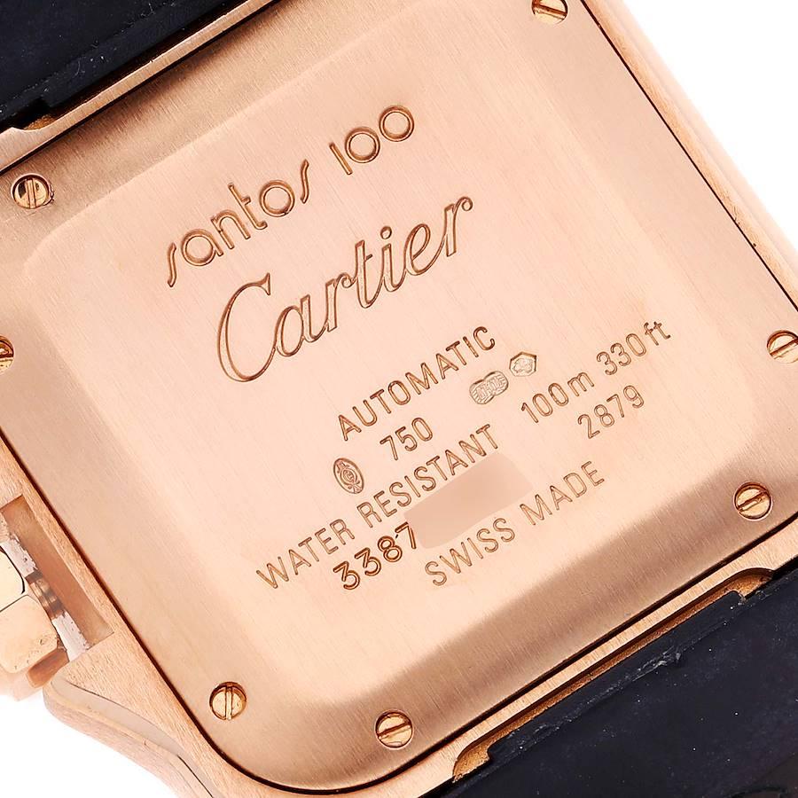 Cartier Santos 100 Midsize Rose Gold Silver Dial Mens Watch W20108Y1 In Excellent Condition In Atlanta, GA