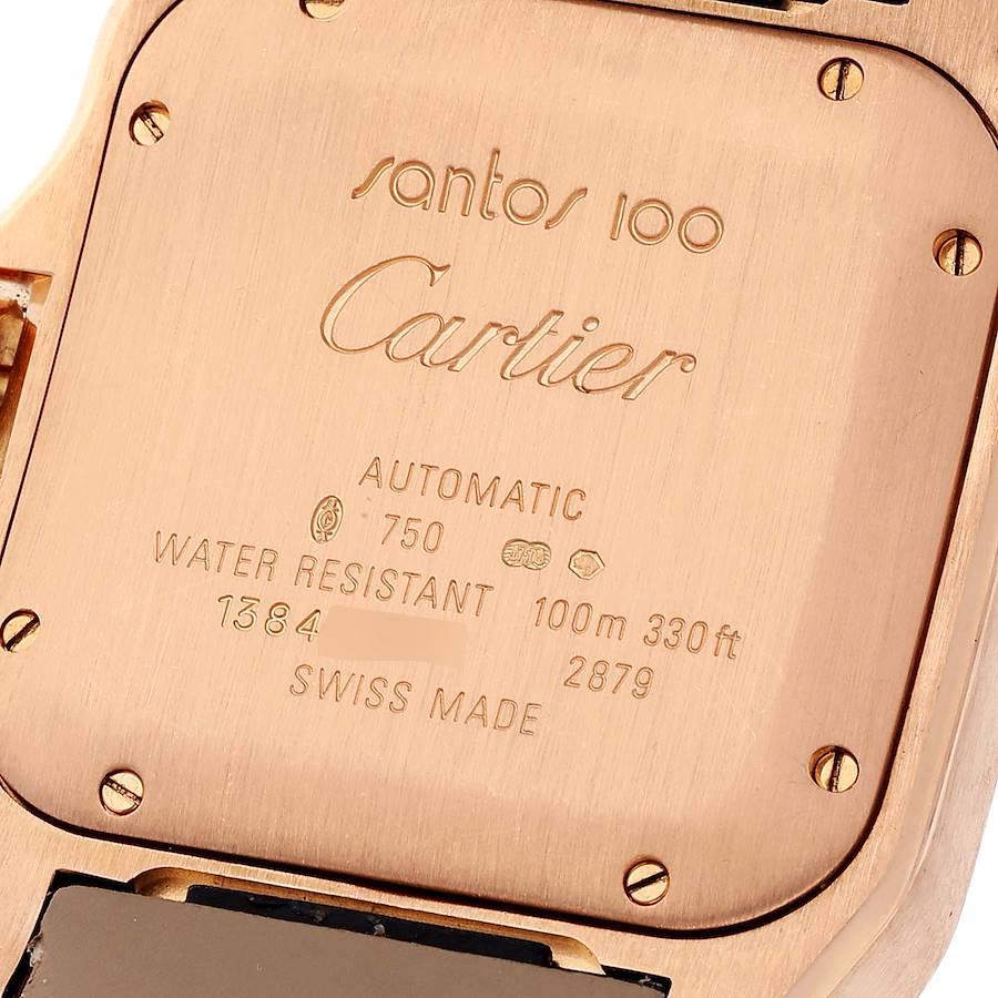 Men's Cartier Santos 100 Midsize Rose Gold Silver Dial Mens Watch W20108Y1 For Sale