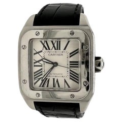 Retro Cartier Santos 100 Midsize Stainless Steel with Crocodile Leather Strap