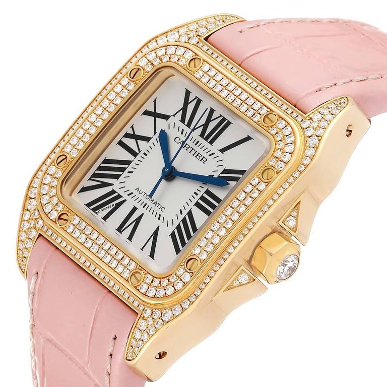 Cartier Santos 100 Midsize Yellow Gold Diamond Ladies Watch WM502051 En  vente sur 1stDibs