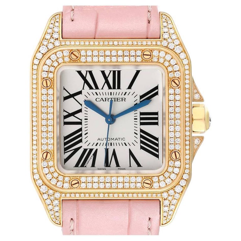 Cartier Santos 100 Midsize Yellow Gold Diamond Ladies Watch WM502051 En  vente sur 1stDibs
