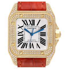 Cartier Santos 100 Midsize Yellow Gold Diamond Mens Watch WM502051