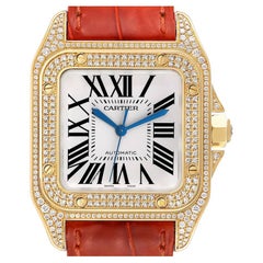 Cartier Santos 100 Herrenuhr, Midsize Gelbgold Diamant WM502051
