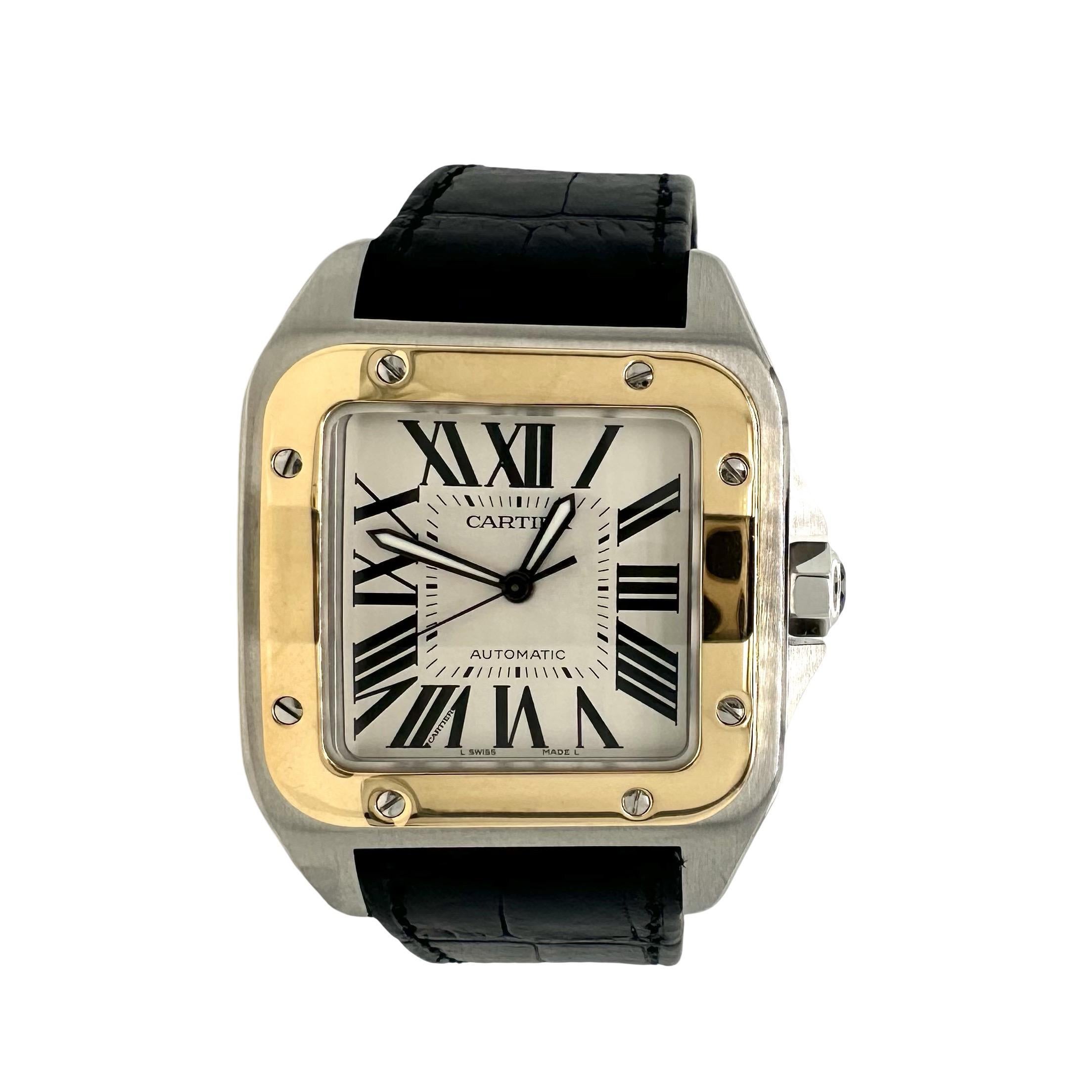 Cartier Santos 100 Ref. 2656 Two Tone Steel 18k Gold 38mm Watch In Good Condition For Sale In Miami, FL