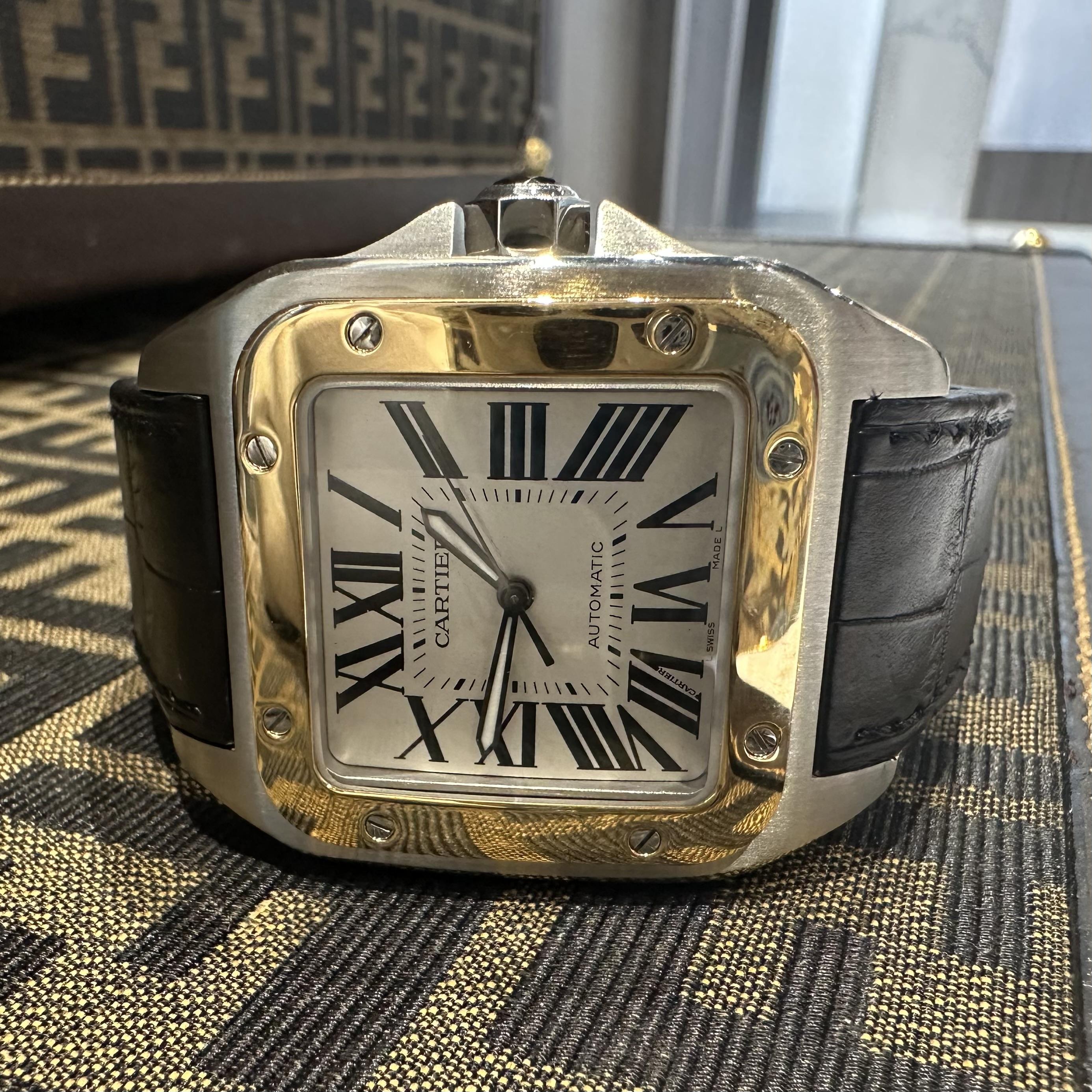 Cartier Santos 100 Ref. 2656 Two Tone Steel 18k Gold 38mm Watch For Sale 1