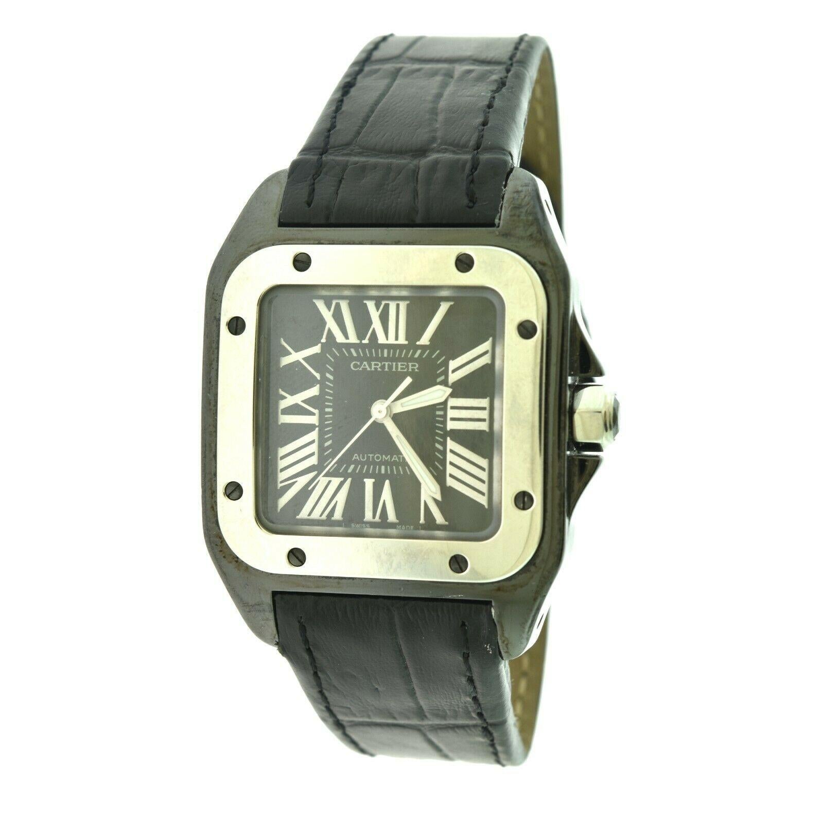 Cartier Santos 100 Ref 2878 Stainless Steel, Leather Band Watch 'Y-26'