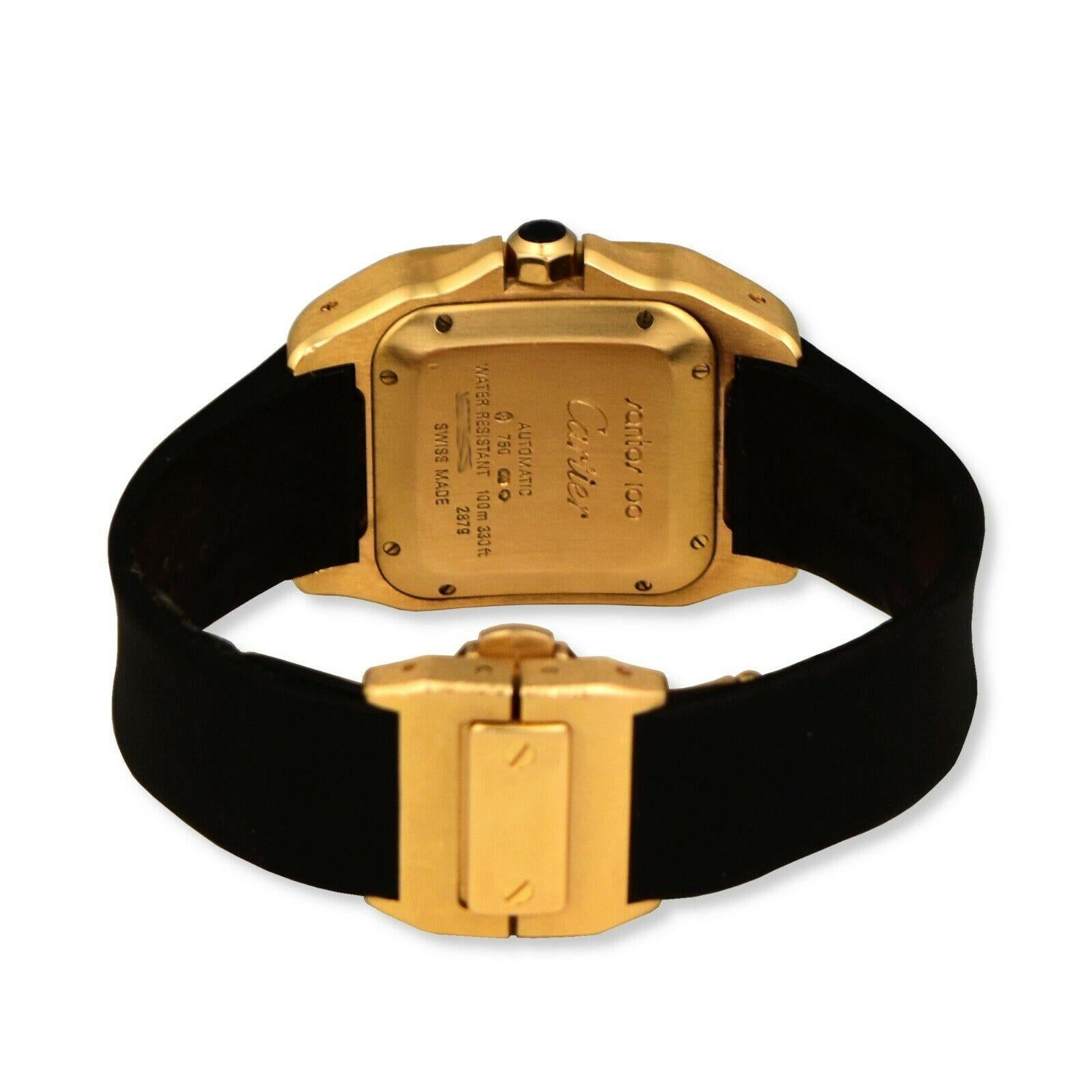 Cartier Montre Santos 100 réf. 2879 en or rose 18 carats avec bracelet en tissu et cadran blanc Unisexe en vente