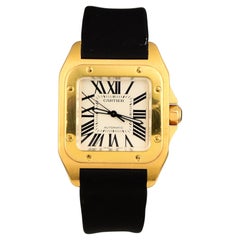 Cartier Santos 100 Ref. 2879 in 18k Rose Gold Fabric Strap White Dial