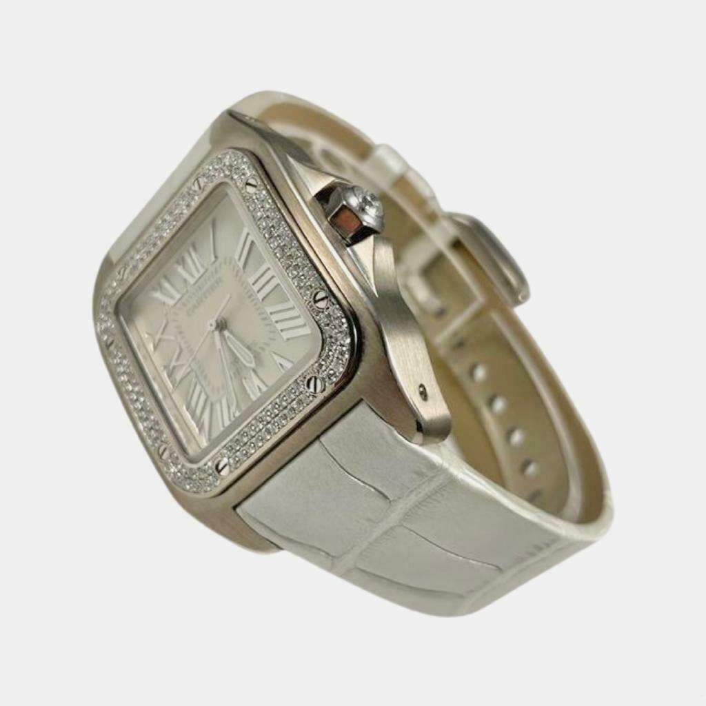 Women's or Men's Cartier Santos 100 Ref. 2881 Gold Factory Diamond Bezel 33MMWatch For Sale