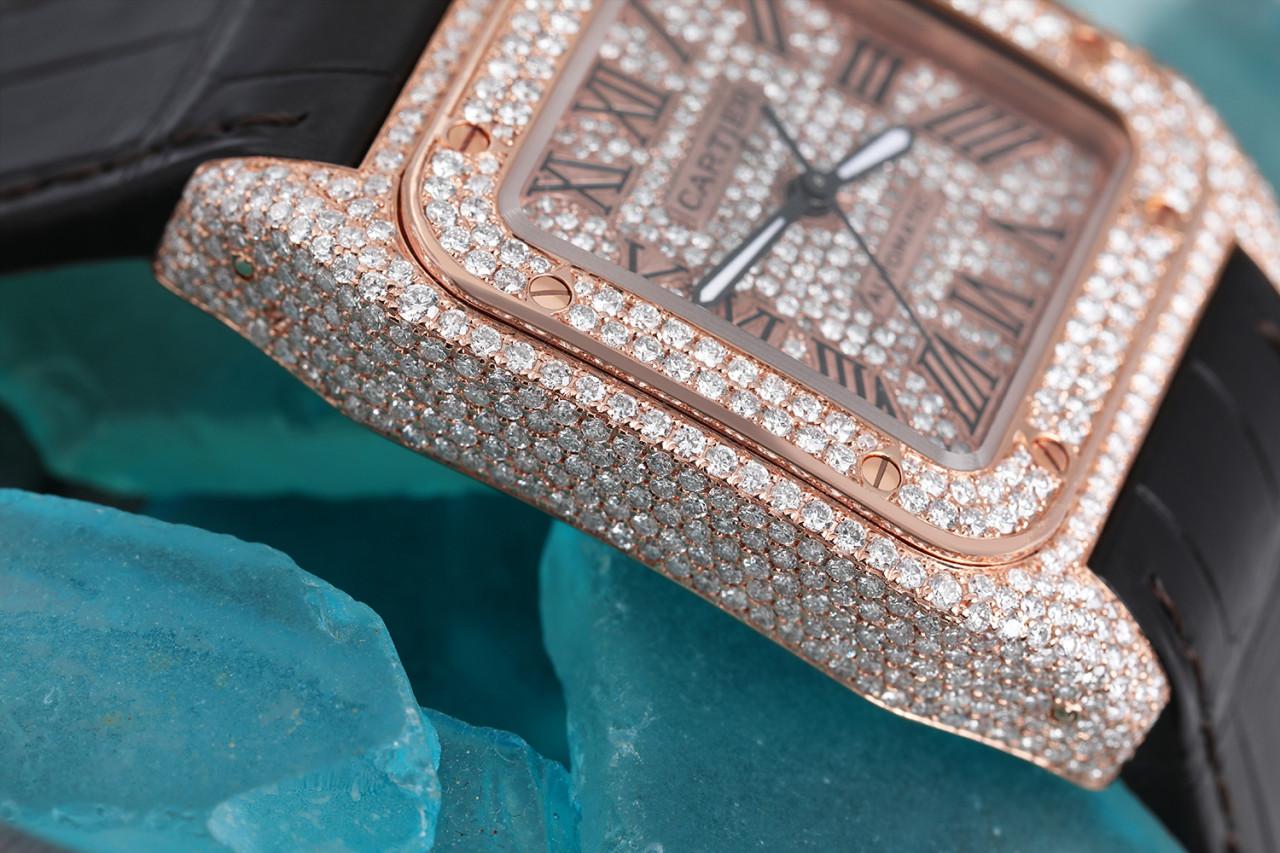 cartier diamond watch leather strap