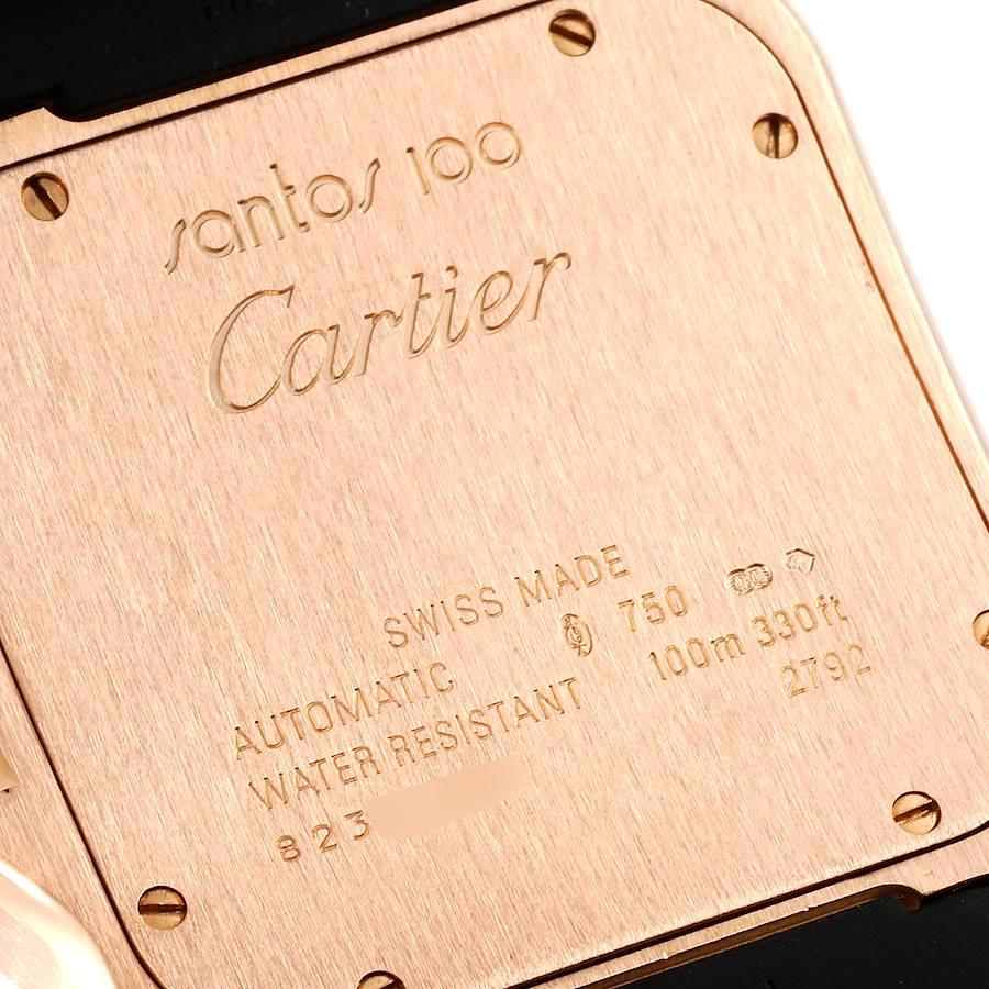 Men's Cartier Santos 100 Rose Gold Black Dial Mens Watch W20124U2 Box Papers